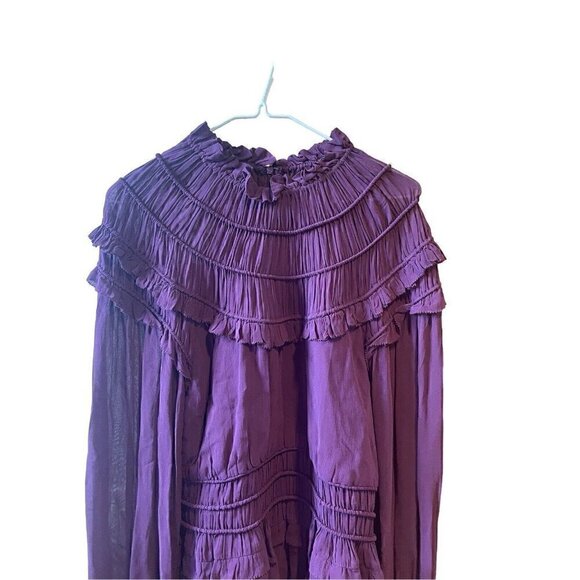 Farm Rio Ruffled Sheer Smocked Blouse Burgundy Maroon NWOT - Picture 7 of 12